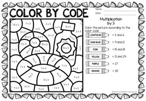 Vorschau - Arbeitsblätter - Color by code - Multiplication (Summer) - Seite 3