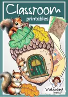 Vorschau - Mal- und Bastelvorlagen - Eichhörnchen im Eichel Haus basteln Karte Fensterbild - Deckblatt