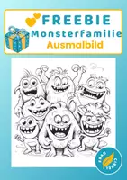 Vorschau - Mal- und Bastelvorlagen - Monsterfamilie zum Anmalen Feebie Ausmalbild Halloween - Deckblatt