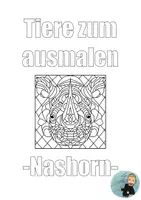 Vorschau - Mal- und Bastelvorlagen - Ausmalbild Nashorn - Deckblatt