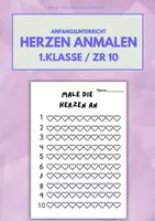 Vorschau - Arbeitsblätter - Zahlenmenge 1-10: Male die Herzen an (1.Kl) FREEBIE - Deckblatt