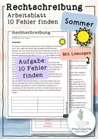 Vorschau - Arbeitsblätter - Arbeitsblatt Rechtschreibung "Sommer" (10 Fehler finden) #14 - Deckblatt