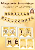 Vorschau - Mal- und Bastelvorlagen - Wimpelkette Herzlich willkommen - Bienenklasse - Deckblatt