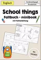 Vorschau - Mal- und Bastelvorlagen - School things At school Faltbuch minibook - Englisch - Deckblatt