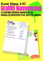 Vorschau - Arbeitsblätter - Graffiti 3D Namenszug: Parallelperspektive (Kunst, Übung, Vertretungsaufgabe) - Deckblatt