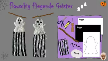 Vorschau - Mal- und Bastelvorlagen - Flauschig fliegende Geister Klasse 1-4 Halloween Schritt für Schritt Anleitung - Seite 1