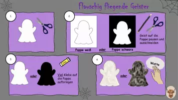 Vorschau - Mal- und Bastelvorlagen - Flauschig fliegende Geister Klasse 1-4 Halloween Schritt für Schritt Anleitung - Seite 3
