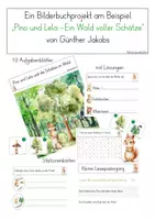 Vorschau - Stationenlernen - Bilderbuchprojekt am Beispiel von "Pino und Lela- Ein Wald voller Schätze" von Günther Jakobs - Deckblatt