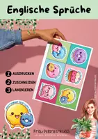 Vorschau - Mal- und Bastelvorlagen - English Quotes Kärtchen mit lustigen Sprüchen über Donuts - Seite 1
