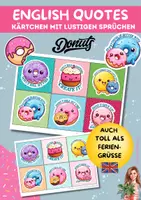 Vorschau - Mal- und Bastelvorlagen - English Quotes Kärtchen mit lustigen Sprüchen über Donuts - Deckblatt