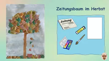 Vorschau - Mal- und Bastelvorlagen - Bunter Herbst Zeitungsbaum Kunst Klasse 1-4 Digital - Seite 1