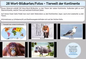 Vorschau - Fördermaterial/Inklusion - 28 Fotos / Wort-Bild-Karten Tierwelt der Kontinente - Deckblatt