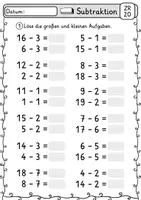 Vorschau - Arbeitsblätter - Subtraktion im Zahlenraum 20 | Subtrahieren | Mathe 1. Klasse - Seite 1