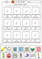 Vorschau - Arbeitsblätter - Lesen und kleben Klasse 1, DaZ, Leseübung Wortschatz Schule, Schulmaterial, Lernwörter zum Lesenlernen - Seite 3