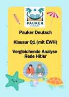 Vorschau - Prüfungsvorbereitung - Pauker Deutsch - Klausur Q1 (EWH) - Vergleichende Analyse Rede Hitler - Deckblatt