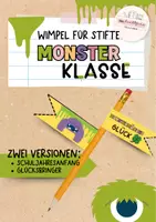 Vorschau - Mal- und Bastelvorlagen - Monsterklasse: Wimpel Stift, Willkommensgeschenk, Glücksbringer - Deckblatt