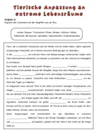 Vorschau - Arbeitsblätter - Tierische Anpassung an extreme Lebensräume | Biologie, 6. Klasse | Unterrichtsreihe "Tierische Anpassungen" - Seite 1