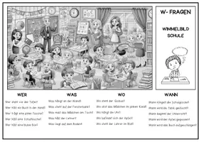 Vorschau - Arbeitsblätter - Wimmelbild Schule "W-Fragen" | Erzählen & Beschreiben | Leseverstehen deutsch daz | Sprachförderung | Wimmelbild Klassenzimmer - Seite 3