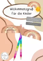Vorschau - Bildkarten - Willkommensgruß neues Schuljahr: Regenbogenstift | Boho - Deckblatt