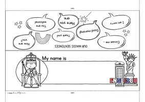 Vorschau - Arbeitsblätter - Namensschilder Englisch | Classroom Phrases & Steckbrief | Back to School - Seite 1