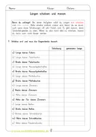 Vorschau - Arbeitsblätter - Längen schätzen und messen - Hausaufgabe - Deckblatt