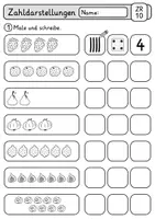 Vorschau - Arbeitsblätter - Zahldarstellungen | Zahlenraum 10 | Würfelbilder | Strichlisten | Fingerbilder | Mathe 1. Klasse - Seite 1
