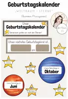 Vorschau - Mal- und Bastelvorlagen - Classroom-Management: Geburtstagskalender für die Grundschule (Weltraum-Sterne) - Deckblatt