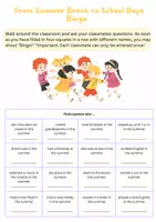 Vorschau - Arbeitsblätter - Bingo Game First Day of School After Summer Break - Seite 1