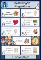 Vorschau - Merkblätter - Klassenregeln „Pinguinklasse“ – für ein friedliches Miteinander im Klassenzimmer mit dem Klassentier Pinguin - Deckblatt