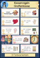 Vorschau - Mal- und Bastelvorlagen - Ziel der Woche + Klassenregeln Materialpaket – Wochenziel Karten mit Klassentier Giraffe | Growth Mindset - Seite 1