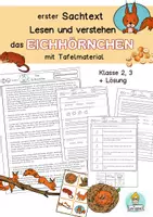 Vorschau - Unterrichtsreihen - Erster Sachtext lesen und verstehen das Eichhörnchen, Klasse 2, 3 Lesetext - Deckblatt