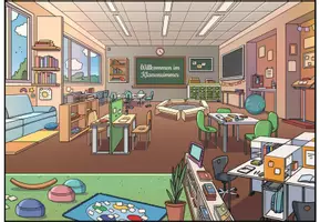 Vorschau - Poster - Wimmelbild "Im Klassenzimmer" Offene Lernformen / freies Lernen / geeignet für das Churermodell DaZ / DaF / Deutsch - Seite 2