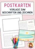 Vorschau - Arbeitsblätter - Postkarte Vorlage / beschriften und zeichnen / Urlaub - Deckblatt