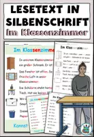 Vorschau - Arbeitsblätter - Lesetext in Silbenschrift "Im Klassenzimmer" 2fach Differenzierung - Alphabetisierung - DaZ/ DaF / Deutsch - Deckblatt