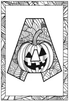 Vorschau - Mal- und Bastelvorlagen - Kürbis-Halloween Buchstaben, Zahlen und Satzzeichen Zentangle-Ausmalbilder - Seite 2