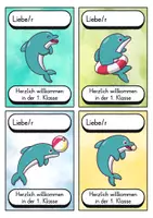 Vorschau - Bildkarten - Begrüßungskärtchen - Delfin für die Delfinklasse - Willkommensgruß - Seite 1