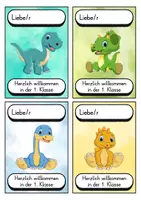 Vorschau - Bildkarten - Begrüßungskärtchen - Dinosaurier für die Dinosaurierklasse - Willkommensgruß - Seite 1
