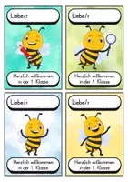 Vorschau - Bildkarten - Begrüßungskärtchen - Biene für die Bienenklasse - Willkommensgruß - Seite 1