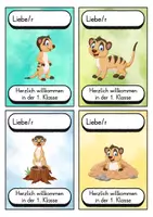 Vorschau - Bildkarten - Begrüßungskärtchen - Erdmännchen für die Erdmännchenklasse - Willkommensgruß - Seite 1