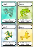Vorschau - Bildkarten - Begrüßungskärtchen - Frosch für die Froschklasse - Willkommensgruß - Seite 1