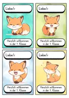 Vorschau - Bildkarten - Begrüßungskärtchen - Fuchs für die Fuchsklasse - Willkommensgruß - Seite 1