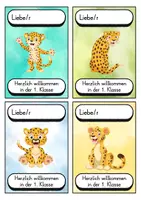 Vorschau - Bildkarten - Begrüßungskärtchen - Leopard für die Leopardklasse - Willkommensgruß - Seite 1