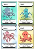 Vorschau - Bildkarten - Begrüßungskärtchen - Oktopus für die Oktopusklasse - Willkommensgruß - Seite 1