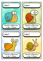 Vorschau - Bildkarten - Begrüßungskärtchen - Schnecke für die Schneckenklasse - Willkommensgruß - Seite 1