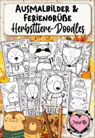 Vorschau - Mal- und Bastelvorlagen - Herbst | Ausmalbilder & Feriengrüße: Herbstiere-Doodles / Herbstferien - Deckblatt