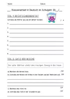 Vorschau - Klassenarbeiten - Deutsch KA Klasse 3: Mischarbeit (Zeitformen, RS, Sprache) - Seite 1