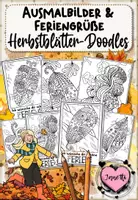 Vorschau - Mal- und Bastelvorlagen - Herbst | Ausmalbilder & Feriengrüße: Herbstblätter-Doodles / Herbstferien - Deckblatt