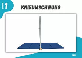 Vorschau - Stationenlernen - Turnen ⎮ Reck Knieumschwung (5 Stationskarten für den Sportunterricht) - Seite 1