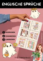 Vorschau - Mal- und Bastelvorlagen - English Quotes Kärtchen mit positiven Sprüchen über Halloween - Seite 1