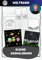 Vorschau - Mal- und Bastelvorlagen - Kleine Weltraum Ausmalübung für Grundschüler - Deckblatt
